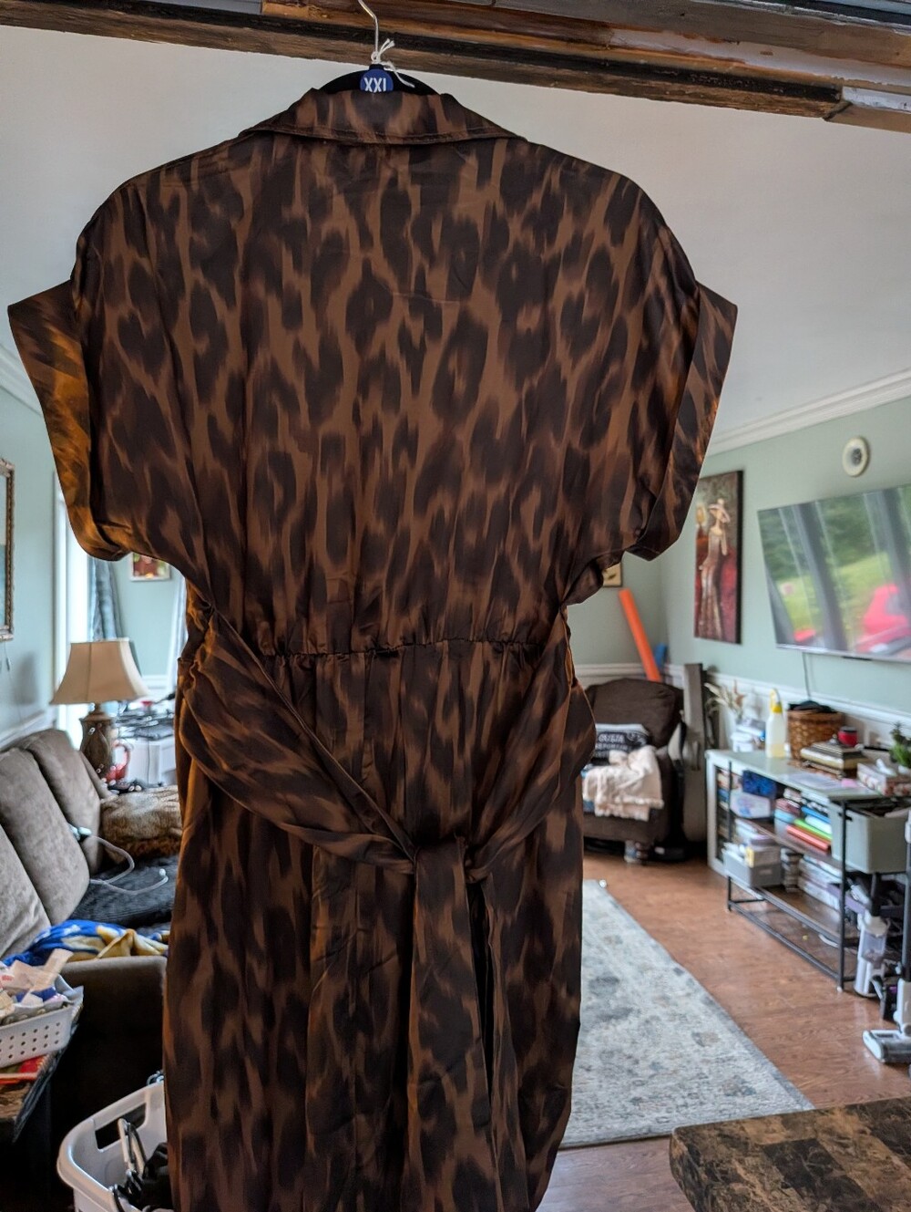 NWT* Betsey Johnson Ruched Button-Down Animal Print Hi Lo Belted Gown Size Small - Picture 8 of 16